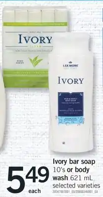 Fortinos IVORY BAR SOAP 10'S OR BODY WASH, 621 ML offer