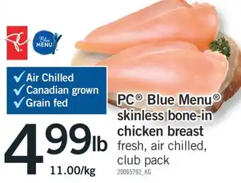 Fortinos Blue Menu skinless bone-in chicken breast offer