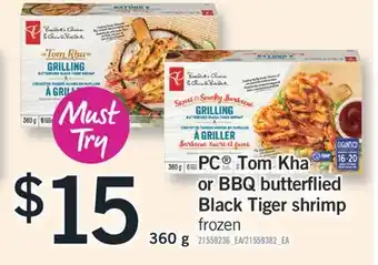 Fortinos PC TOM KHA OR BBQ BUTTERFLIED BLACK TIGER SHRIMP, 360 g offer