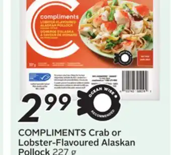 Sobeys COMPLIMENTS Crab or Lobster-Flavoured Alaskan Pollock offer