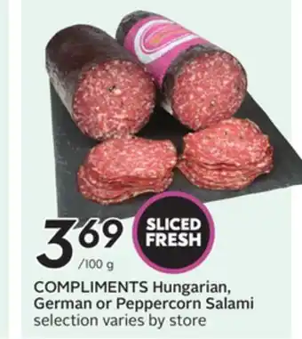 Sobeys COMPLIMENTS Hungarian, German or Peppercorn Salami offer