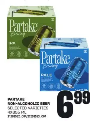 Loblaws PARTAKE NON-ALCOHOLIC BEER, 4X355 ML offer