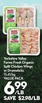 Longo's Yorkshire Valley Farms Fresh Organic Split Chicken Wings or Drumsticks offer