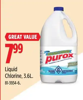 Canadian Tire Purox Liquid Chlorine, 3.6L offer