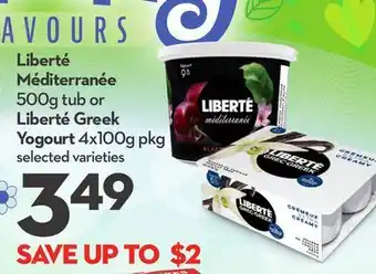 Longo's Liberté Méditerranée 500g tub or Liberté Greek Yogourt 4x100g pkg offer