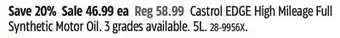 Canadian Tire Castrol EDGE High Mileage Full Synthetic Motor Oil offer