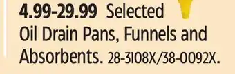 Canadian Tire Flo Tool Oil Drain Pans, Funnels and Absorbents offer