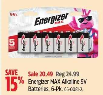 Canadian Tire Energizer MAX Alkaline 9V Batteries, 6-Pk offer