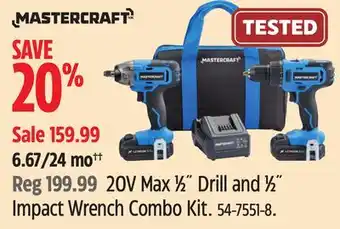 Canadian Tire Mastercraft 20V Max 1⁄2 Drill and 1⁄2 Impact Wrench Combo Kit offer
