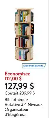 Walmart Bibliothèque Rotative à 4 Niveaux, Organisateur d'Étagères Empilables Rotatives en Bois Massif à 360 ° pour la Maison, la Cha offer