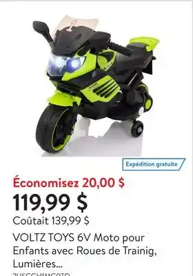 Walmart VOLTZ TOYS 6V Moto pour Enfants avec Roues de Trainig, Lumières Réalistes et Son (Vert) offer