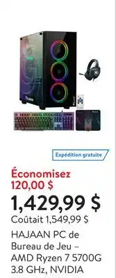 Walmart HAJAAN PC de Bureau de Jeu – AMD Ryzen 7 5700G 3.8 GHz, NVIDIA RTX 4060 8 Go, 1TB NVME SSD, 32 Go DDR4 RAM, Wi-Fi Ready, Wind offer