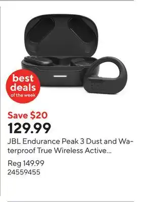 Staples JBL Endurance Peak 3 Dust and Waterproof True Wireless Active Earbuds - Black offer