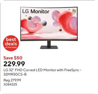 Staples LG 32 FHD Curved LED Monitor with FreeSync - 32MR50CS-B offer