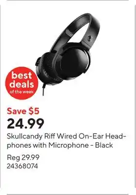 Staples Skullcandy Riff Wired On-Ear Headphones with Microphone - Black offer