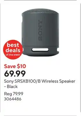 Staples Sony SRSXB100/B Wireless Speaker - Black offer