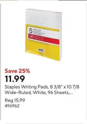 Staples Staples Writing Pads, 8 3/8 x 10 7/8 Wide-Ruled, White, 96 Sheets, 5 pk offer