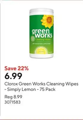 Staples Clorox Green Works Cleaning Wipes - Simply Lemon - 75 Pack offer