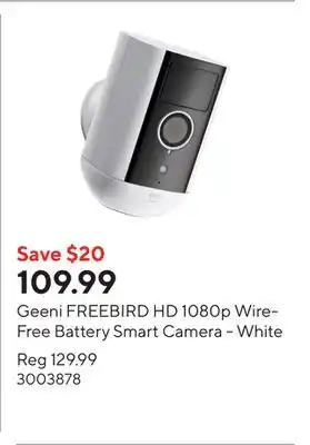 Staples Geeni FREEBIRD HD 1080p Wire-Free Battery Smart Camera - White offer