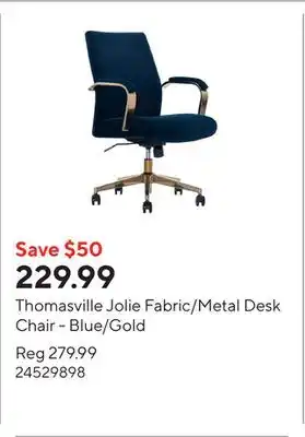 Staples Thomasville Jolie Fabric/Metal Desk Chair - Blue/Gold offer