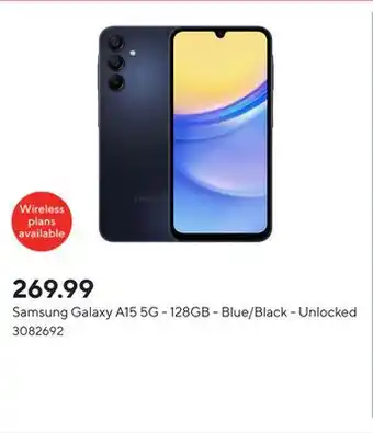 Staples Samsung Galaxy A15 5G - 128GB - Blue/Black - Unlocked offer