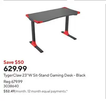 Staples TygerClaw 23W Sit-Stand Gaming Desk - Black offer