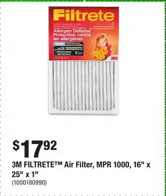 Home Depot 3M FILTRETE Air Filter, MPR 1000, 16 x 25 x 1 offer