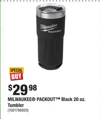 Home Depot MILWAUKEE PACKOUT Black 20 oz. Tumbler offer