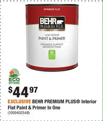 Home Depot EXCLUSIVE BEHR PREMIUM PLUS Interior Flat Paint & Primer In One offer