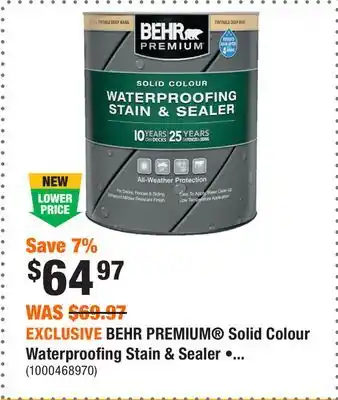 Home Depot EXCLUSIVE BEHR PREMIUM Solid Colour Waterproofing Stain & Sealer • 3.79L offer
