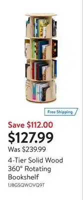 Walmart 4-Tier Solid Wood 360° Rotating Bookshelf offer