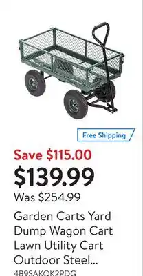 Walmart Garden Carts Yard Dump Wagon Cart Lawn Utility Cart Outdoor Steel Heavy Duty Beach Lawn Yard Landscape offer