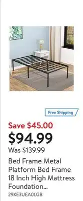 Walmart Bed Frame Metal Platform Bed Frame 18 Inch High Mattress Foundation No Box Spring Needed Heavy Duty Steel Slat NoiseFree Easy offer