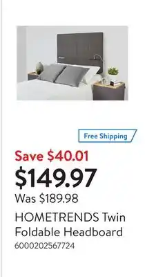 Walmart HOMETRENDS Twin Foldable Headboard offer