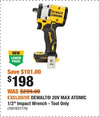 Home Depot EXCLUSIVE DEWALT 20V MAX ATOMIC 1/2 Impact Wrench - Tool Only offer