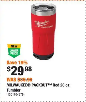 Home Depot MILWAUKEE PACKOUT Red 20 oz. Tumbler offer