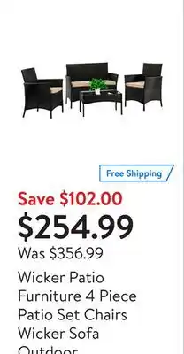 Walmart Wicker Patio Furniture 4 Piece Patio Set Chairs Wicker Sofa Outdoor Rattan Conversation Sets Bistro Set Coffee Table for Yard offer