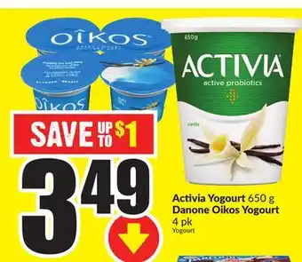 FreshCo Activia Yogurt 650g Danone Oilkos Yogurt 4 pk offer