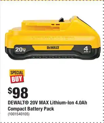 Home Depot DEWALT 20V MAX Lithium-Ion 4.0Ah Compact Battery Pack offer