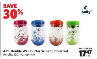 Home Hardware 4 Pc. Double Wall Glitter Wine Tumbler Set offer
