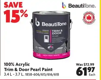 Home Hardware Interior / Exterior Acrylic Latex Pearl Trim & Door Paint - Clear Base, 3.4 L offer