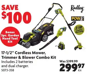 Home Hardware Cordless Lawn Mower, Trimmer & Blower Combo Kit offer