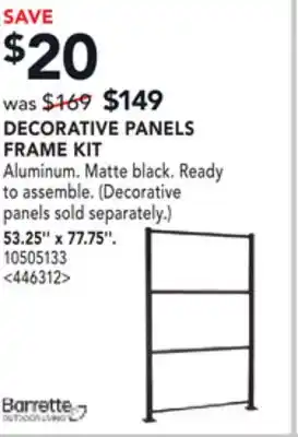 RONA BARRETTE DECORATIVE PANELS FRAME KIT offer