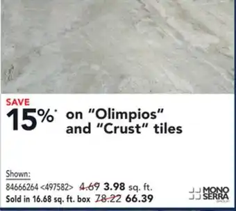 RONA MONO SERRA Olimpios and Crust Tiles offer