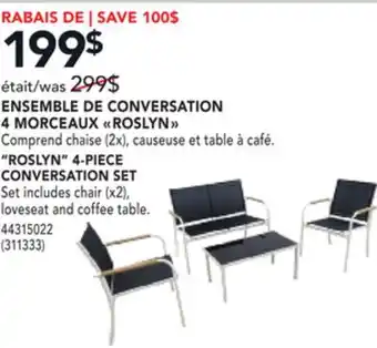 Réno Dépôt ENSEMBLE DE CONVERSATION 4 MORCEAUX ROSLYN offer