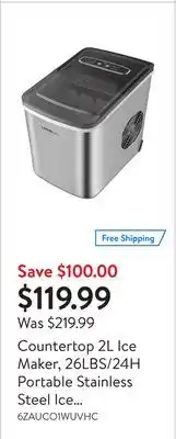Walmart Countertop 2L Ice Maker, 26LBS/24H Portable Stainless Steel Ice Making Machine with 2 Sizes of Bullet Ice offer