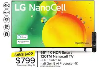 Leon's LG 65 4K NANO75 LED TruMotion 120 Smart TV with ThinQ AI - 65NANO75UQA offer