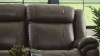 Leon's Plaza Leather Reclining Sofa - Grey offer