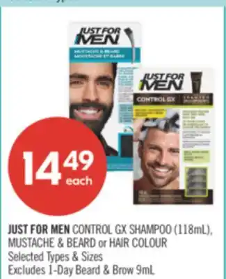 Shoppers Drug Mart JUST FOR MEN CONTROL GX SHAMPOO (118mL),MUSTACHE & HAIR COLOUR offer