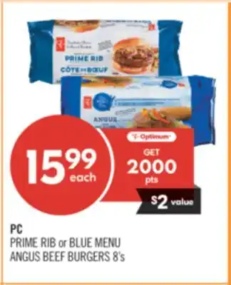Shoppers Drug Mart PC PRIME RIB or BLUE MENU ANGUS BEEF BURGERS offer